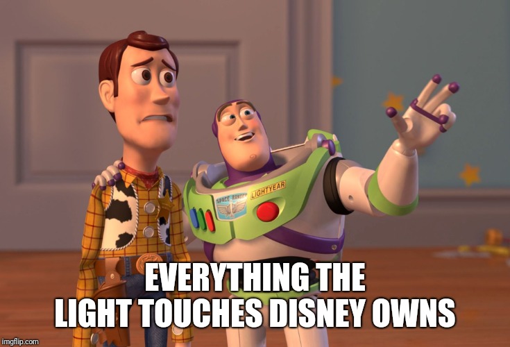 X, X Everywhere | EVERYTHING THE LIGHT TOUCHES DISNEY OWNS | image tagged in memes,x x everywhere | made w/ Imgflip meme maker