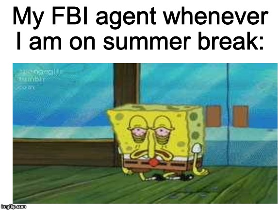 FBI agent meme #1 | My FBI agent whenever I am on summer break: | image tagged in blank white template,up all night | made w/ Imgflip meme maker