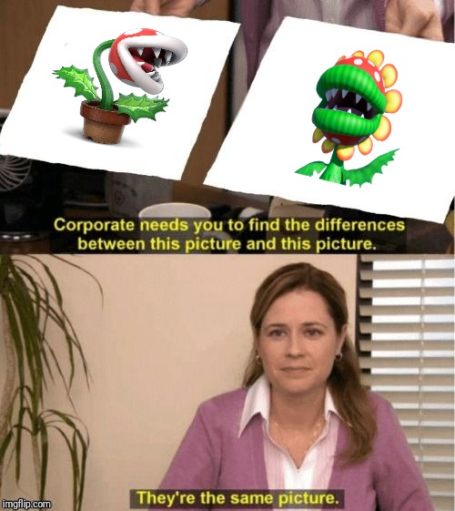 Piranha Plant and Peewee Piranha | image tagged in corporate needs you to find the differences,memes,meme,piranha,funny memes,super mario bros | made w/ Imgflip meme maker