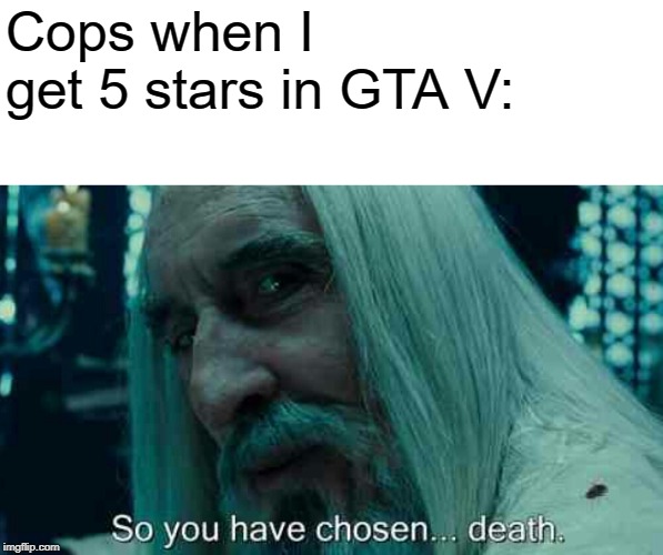 So you have chosen death | Cops when I get 5 stars in GTA V: | image tagged in so you have chosen death | made w/ Imgflip meme maker