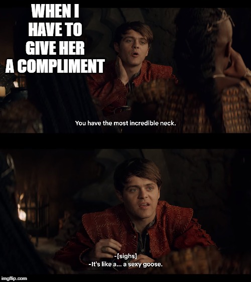 WHEN I HAVE TO GIVE HER A COMPLIMENT | image tagged in fun stuff,the witcher | made w/ Imgflip meme maker