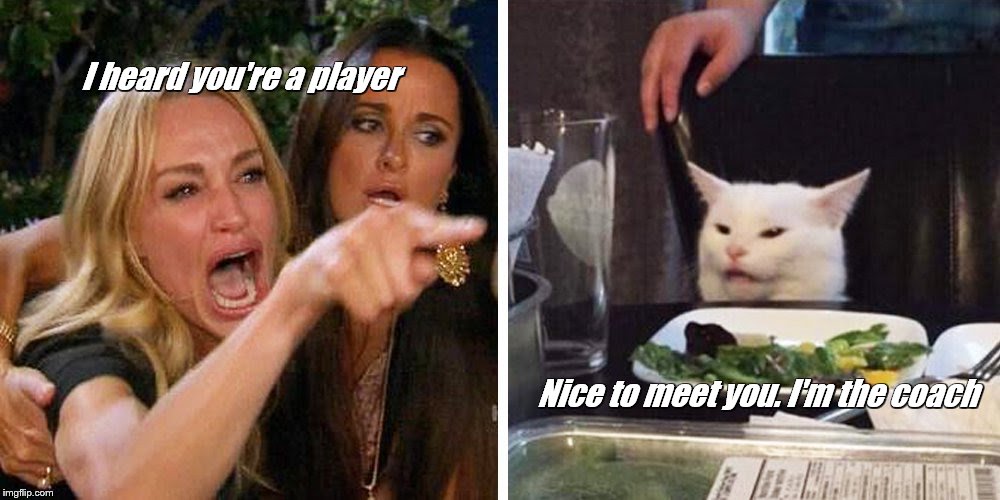 Smudge the cat | I heard you're a player; Nice to meet you. I'm the coach | image tagged in smudge the cat | made w/ Imgflip meme maker