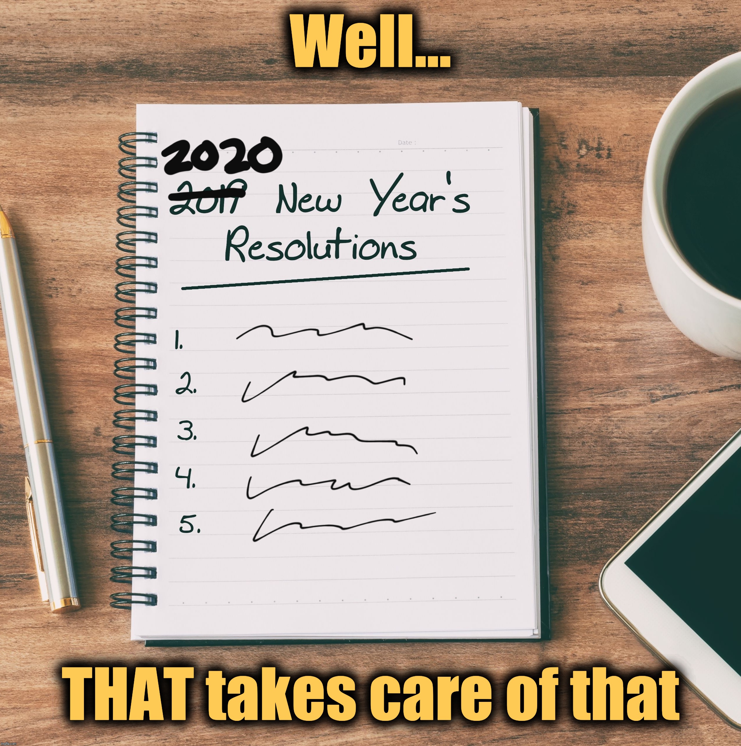 Happy New Year | Well... THAT takes care of that | image tagged in memes,funny,happy new year,new years resolutions,derp,meanwhile on imgflip | made w/ Imgflip meme maker