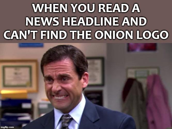 WHEN YOU READ A NEWS HEADLINE AND CAN'T FIND THE ONION LOGO | image tagged in the office | made w/ Imgflip meme maker