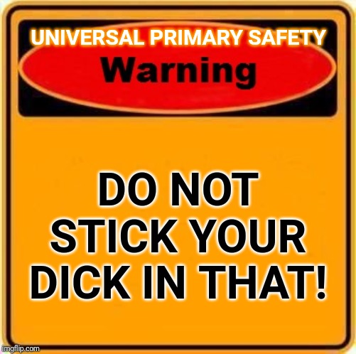 Warning Sign Meme | UNIVERSAL PRIMARY SAFETY; DO NOT STICK YOUR DICK IN THAT! | image tagged in memes,warning sign | made w/ Imgflip meme maker