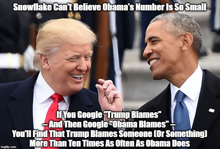 Snowflake Can't Believe Obama's Number Is So Small If You Google "Trump Blames" 
-- And Then Google "Obama Blames" -- 
You'll Find That Trum | made w/ Imgflip meme maker