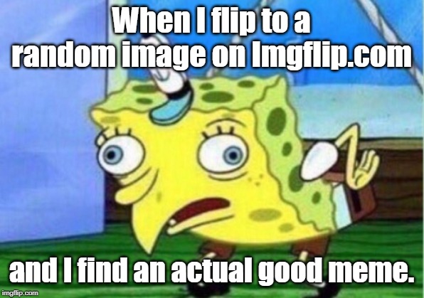 Mocking Spongebob | When I flip to a random image on Imgflip.com; and I find an actual good meme. | image tagged in memes,mocking spongebob | made w/ Imgflip meme maker