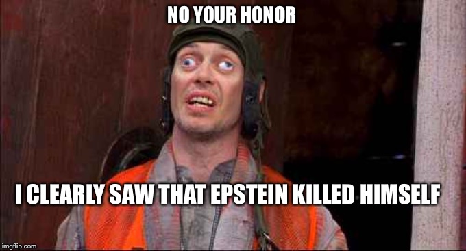 Cross eyed | NO YOUR HONOR; I CLEARLY SAW THAT EPSTEIN KILLED HIMSELF | image tagged in cross eyed | made w/ Imgflip meme maker