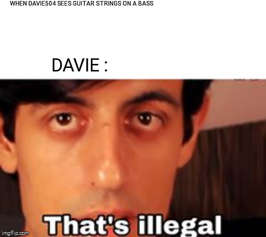 Thats Illegal Davie504 | WHEN DAVIE504 SEES GUITAR STRINGS ON A BASS; DAVIE : | image tagged in music,funny,memes,lol | made w/ Imgflip meme maker