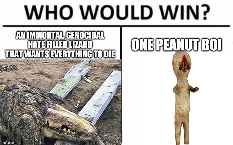 AN IMMORTAL, GENOCIDAL HATE FILLED LIZARD THAT WANTS EVERYTHING TO DIE; ONE PEANUT BOI | image tagged in scp | made w/ Imgflip meme maker