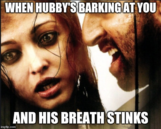 Raavan Meme | WHEN HUBBY'S BARKING AT YOU; AND HIS BREATH STINKS | image tagged in bollywood | made w/ Imgflip meme maker