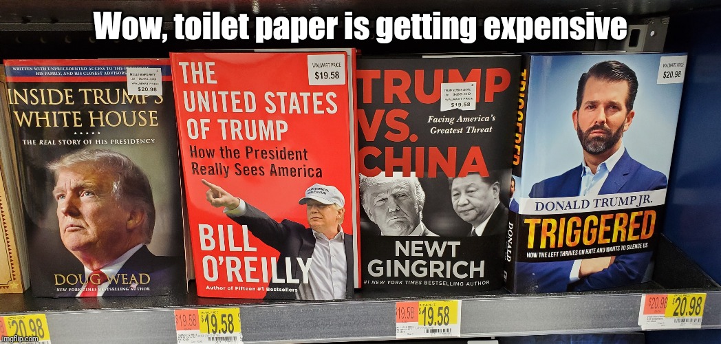Expensive toilet paper | Wow, toilet paper is getting expensive | image tagged in donald trump,bill o'reilly,donald trump jr,toilet paper | made w/ Imgflip meme maker