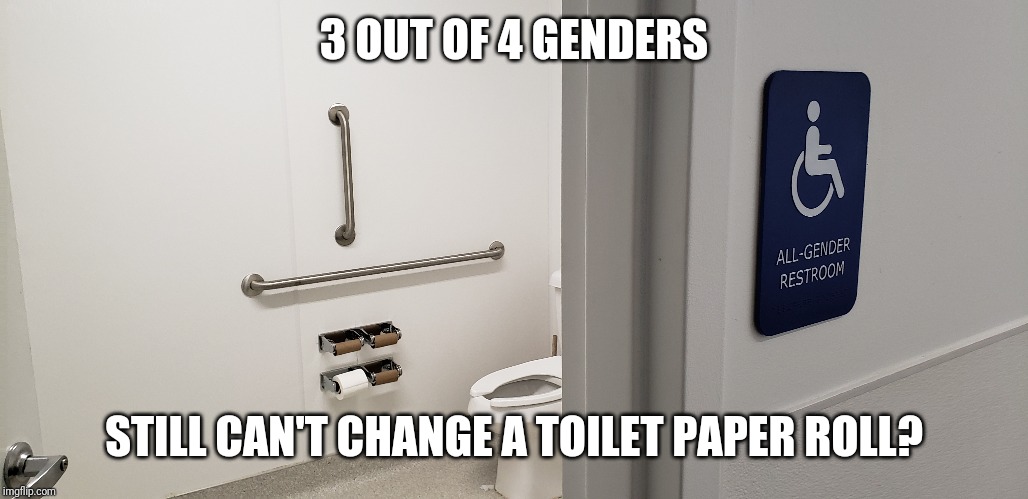 3 OUT OF 4 GENDERS; STILL CAN'T CHANGE A TOILET PAPER ROLL? | image tagged in human evolution | made w/ Imgflip meme maker