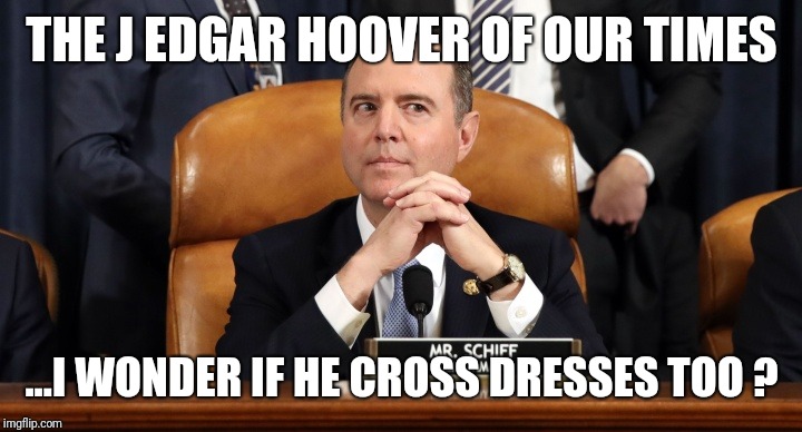 Schiff hearing | THE J EDGAR HOOVER OF OUR TIMES; ...I WONDER IF HE CROSS DRESSES TOO ? | image tagged in schiff hearing | made w/ Imgflip meme maker