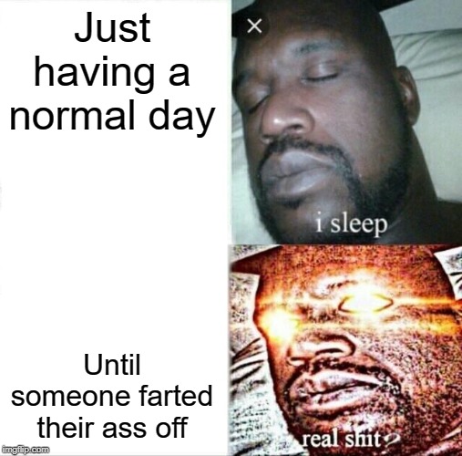 Sleeping Shaq | Just having a normal day; Until someone farted their ass off | image tagged in memes,sleeping shaq | made w/ Imgflip meme maker