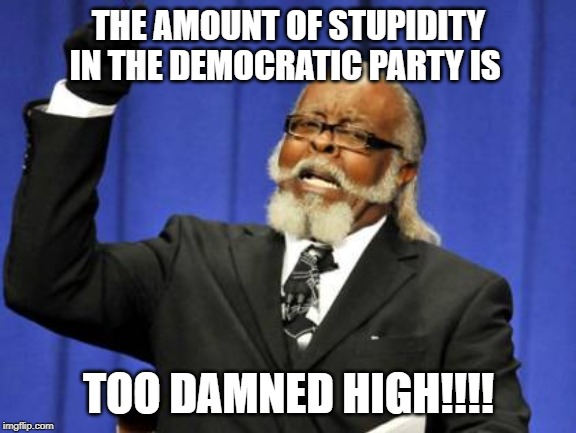 Too Damn High | THE AMOUNT OF STUPIDITY IN THE DEMOCRATIC PARTY IS; TOO DAMNED HIGH!!!! | image tagged in memes,too damn high | made w/ Imgflip meme maker