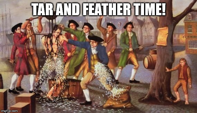 Tar and feather | TAR AND FEATHER TIME! | image tagged in tar and feather | made w/ Imgflip meme maker