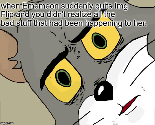 Unsettled Tom | when Ememeon suddenly quits Img Flip and you didn't realize all the bad stuff that had been happening to her. | image tagged in memes,unsettled tom | made w/ Imgflip meme maker