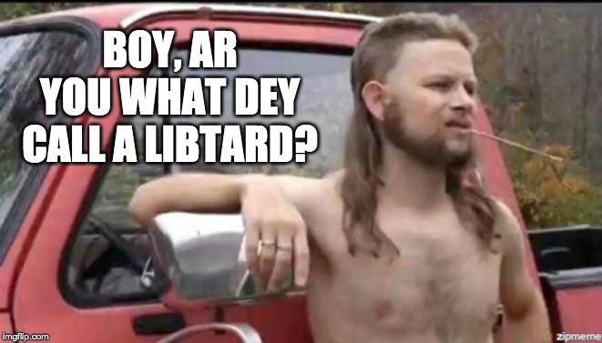 almost politically correct redneck | BOY, AR YOU WHAT DEY
CALL A LIBTARD? | image tagged in almost politically correct redneck | made w/ Imgflip meme maker