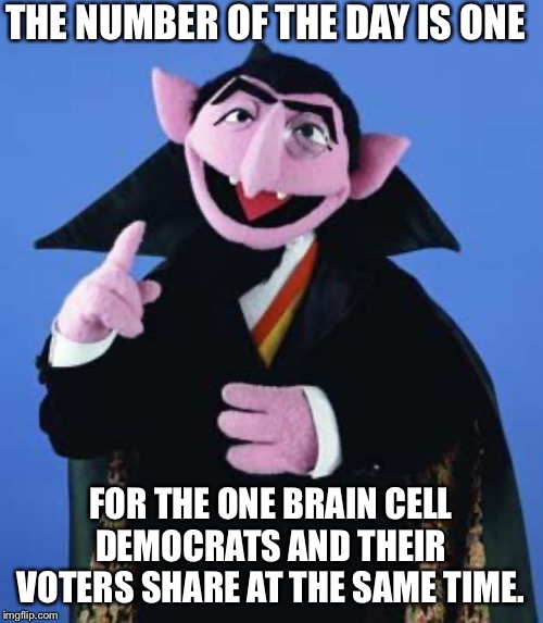 The Power of One! | THE NUMBER OF THE DAY IS ONE; FOR THE ONE BRAIN CELL DEMOCRATS AND THEIR VOTERS SHARE AT THE SAME TIME. | image tagged in the count,democrats,no info voters,cant fix stupid | made w/ Imgflip meme maker