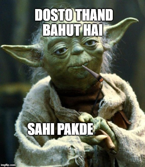 Star Wars Yoda Meme | DOSTO THAND BAHUT HAI; SAHI PAKDE | image tagged in memes,star wars yoda | made w/ Imgflip meme maker