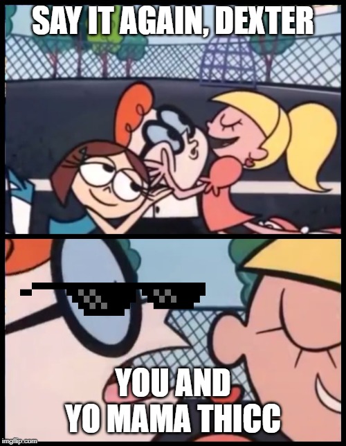 Say it Again, Dexter | SAY IT AGAIN, DEXTER; YOU AND YO MAMA THICC | image tagged in memes,say it again dexter | made w/ Imgflip meme maker