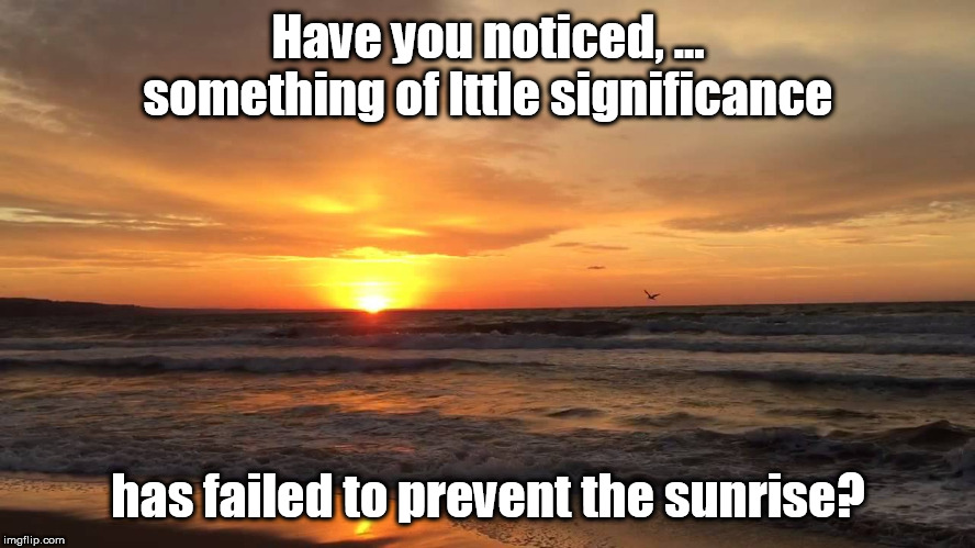 Have you noticed, ... something of lttle significance; has failed to prevent the sunrise? | image tagged in politics | made w/ Imgflip meme maker