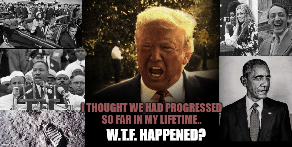 sad | W.T.F. HAPPENED? I THOUGHT WE HAD PROGRESSED SO FAR IN MY LIFETIME.. | image tagged in wtf | made w/ Imgflip meme maker