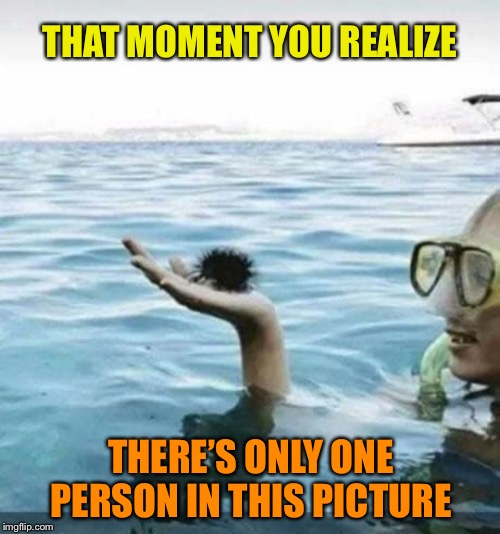 Diving for urchins | THAT MOMENT YOU REALIZE; THERE’S ONLY ONE PERSON IN THIS PICTURE | image tagged in optical illusion,memes,funny picture,diving,weird photo of the day | made w/ Imgflip meme maker