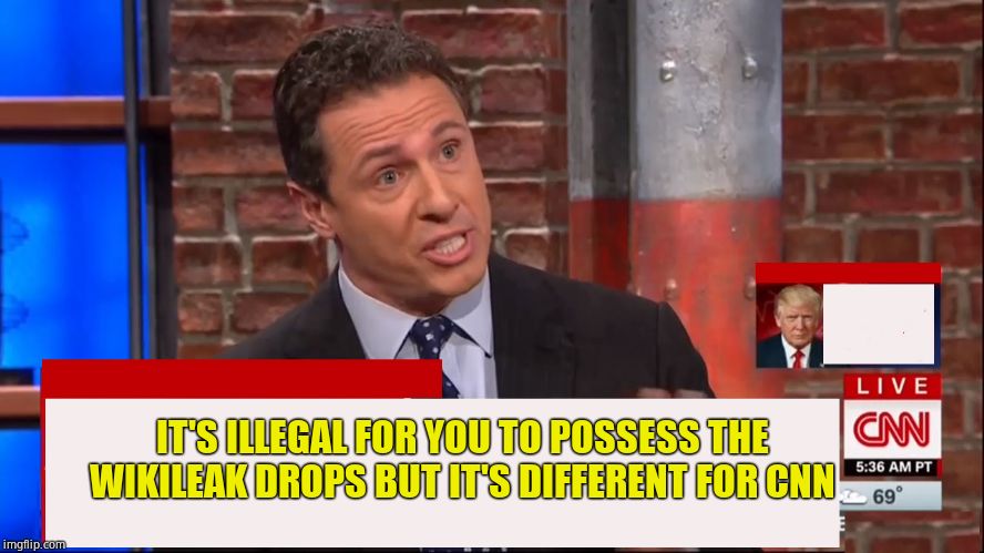 Cuomo Conspiracy CNN | IT'S ILLEGAL FOR YOU TO POSSESS THE WIKILEAK DROPS BUT IT'S DIFFERENT FOR CNN | image tagged in cuomo conspiracy cnn | made w/ Imgflip meme maker