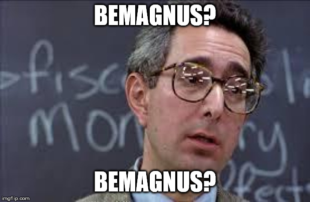 Ferris Bueller Ben Stein | BEMAGNUS? BEMAGNUS? | image tagged in ferris bueller ben stein | made w/ Imgflip meme maker