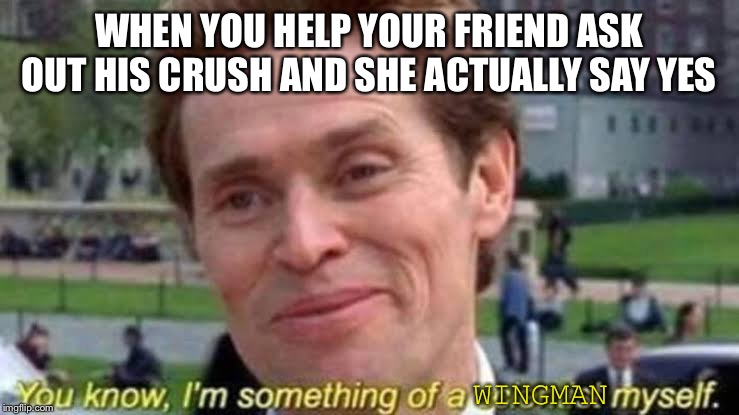 I’m something of a scientist myself | WHEN YOU HELP YOUR FRIEND ASK OUT HIS CRUSH AND SHE ACTUALLY SAY YES; WINGMAN | image tagged in im something of a scientist myself | made w/ Imgflip meme maker