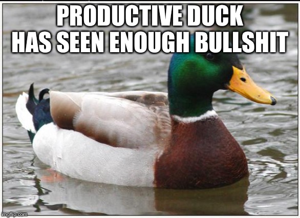 Actual Advice Mallard Meme | PRODUCTIVE DUCK HAS SEEN ENOUGH BULLSHIT | image tagged in memes,actual advice mallard | made w/ Imgflip meme maker