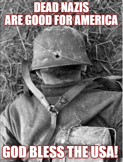 Dead Nazi German WWII WW2 | DEAD NAZIS ARE GOOD FOR AMERICA; GOD BLESS THE USA! | image tagged in dead nazi german wwii ww2 | made w/ Imgflip meme maker