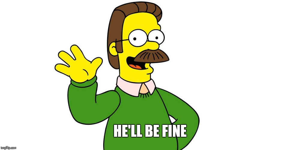 Ned Flanders Wave | HE'LL BE FINE | image tagged in ned flanders wave | made w/ Imgflip meme maker