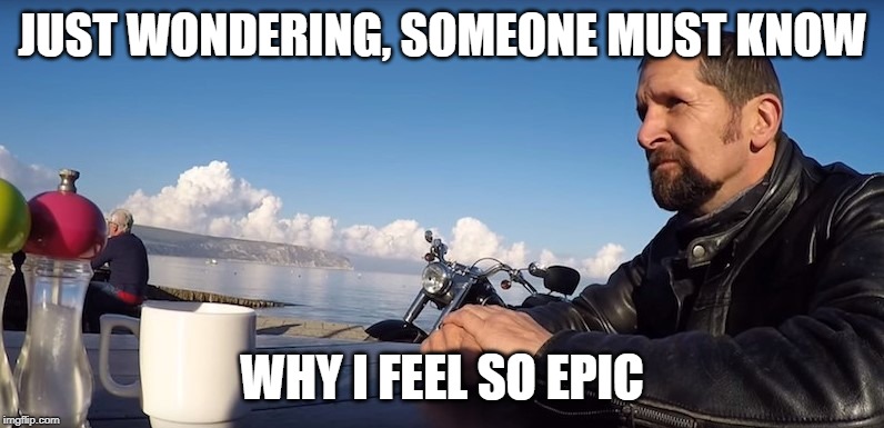 feeling epic | JUST WONDERING, SOMEONE MUST KNOW; WHY I FEEL SO EPIC | image tagged in feeling,epic | made w/ Imgflip meme maker