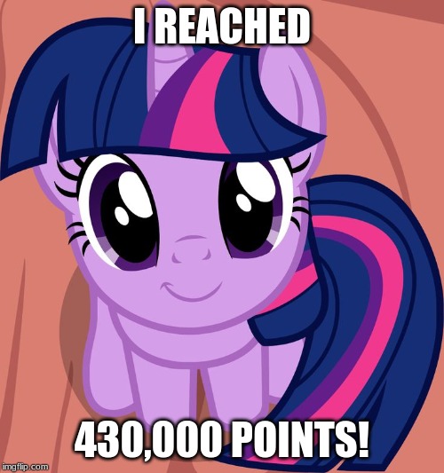 Climbing higher! | I REACHED; 430,000 POINTS! | image tagged in twilight is interested,memes,imgflip points,xanderbrony | made w/ Imgflip meme maker