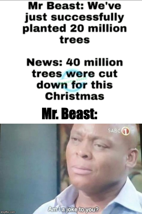 Mr. Beast: | image tagged in blank white template,am i a joke to you | made w/ Imgflip meme maker