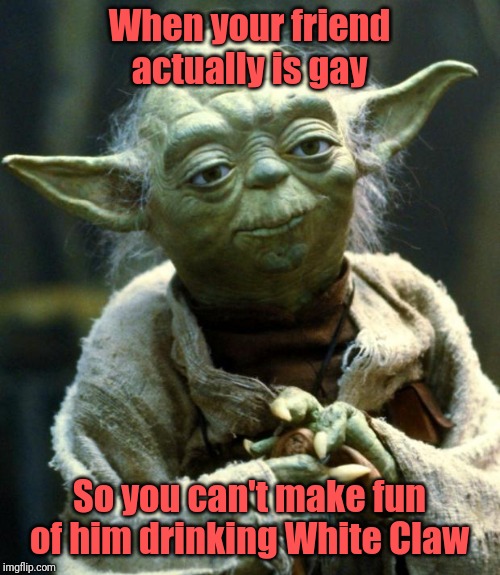 Star Wars Yoda Meme | When your friend actually is gay; So you can't make fun of him drinking White Claw | image tagged in memes,star wars yoda,ha gay,meanwhile on imgflip,oh the humanity | made w/ Imgflip meme maker