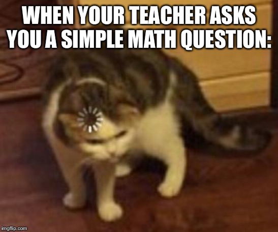 Loading cat | WHEN YOUR TEACHER ASKS YOU A SIMPLE MATH QUESTION: | image tagged in loading cat | made w/ Imgflip meme maker