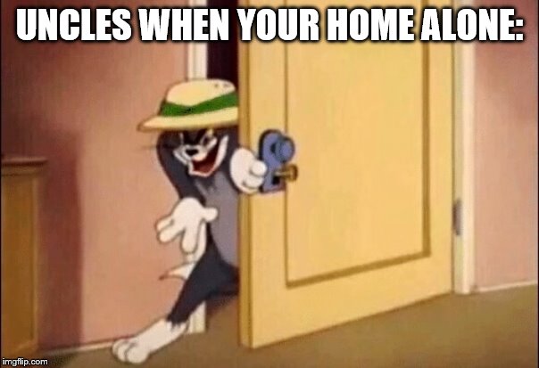 Tom and Jerry | UNCLES WHEN YOUR HOME ALONE: | image tagged in tom and jerry | made w/ Imgflip meme maker