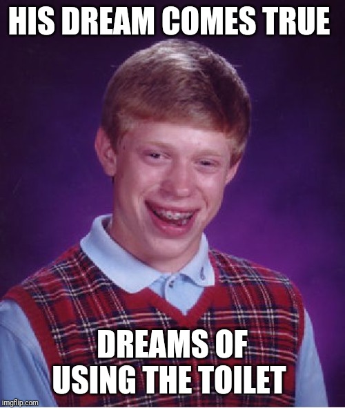 It came to me in a dream | HIS DREAM COMES TRUE; DREAMS OF USING THE TOILET | image tagged in memes,bad luck brian,bed wetter,pee,wet dream | made w/ Imgflip meme maker