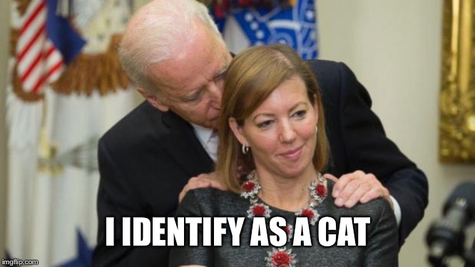 Creepy Joe Biden | I IDENTIFY AS A CAT | image tagged in creepy joe biden | made w/ Imgflip meme maker