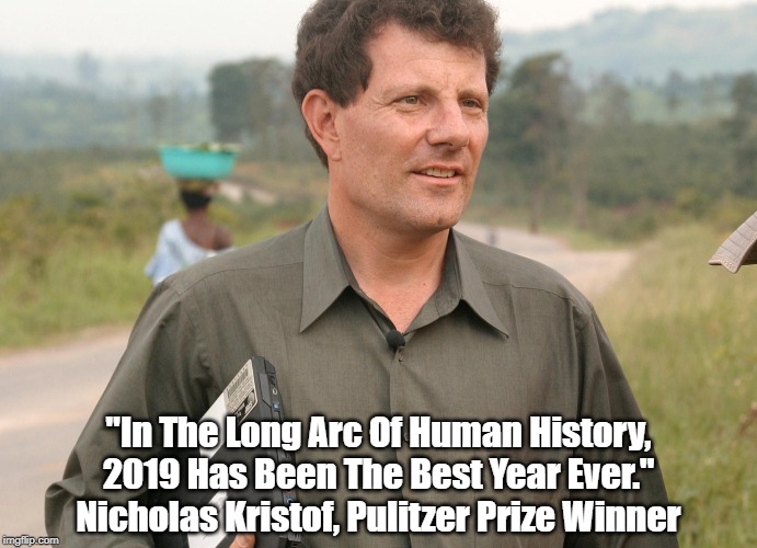 "In The Long Arc Of Human History, 2019 Has Been The Best Year Ever."
Nicholas Kristof, Pulitzer Prize Winner | made w/ Imgflip meme maker
