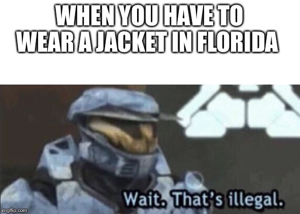 WHEN YOU HAVE TO WEAR A JACKET IN FLORIDA | image tagged in blank white template,wait thats illegal | made w/ Imgflip meme maker