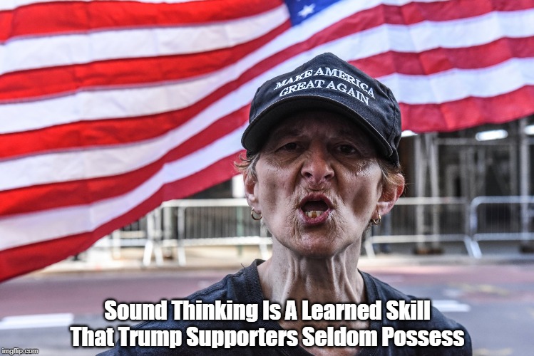 The Inconvenient Truth About Human Stupidity: Half The People In Any Society Have Double Digit Intelligence | Sound Thinking Is A Learned Skill
That Trump Supporters Seldom Possess | image tagged in sound thinking,stupid people,ignorant people,trump cultists,conspiracists,thinking is a learned skill | made w/ Imgflip meme maker