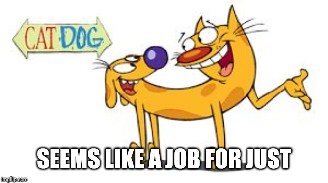 CatDog | SEEMS LIKE A JOB FOR JUST | image tagged in catdog | made w/ Imgflip meme maker