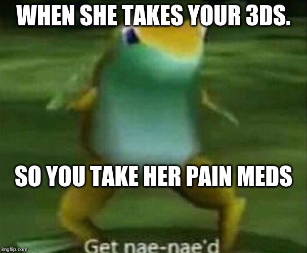 Get nae-nae'd | WHEN SHE TAKES YOUR 3DS. SO YOU TAKE HER PAIN MEDS | image tagged in get nae-nae'd | made w/ Imgflip meme maker