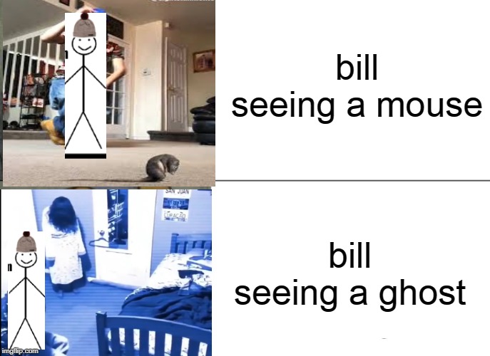 bringing back the bill memes | bill seeing a mouse; bill seeing a ghost | image tagged in memes,tuxedo winnie the pooh | made w/ Imgflip meme maker