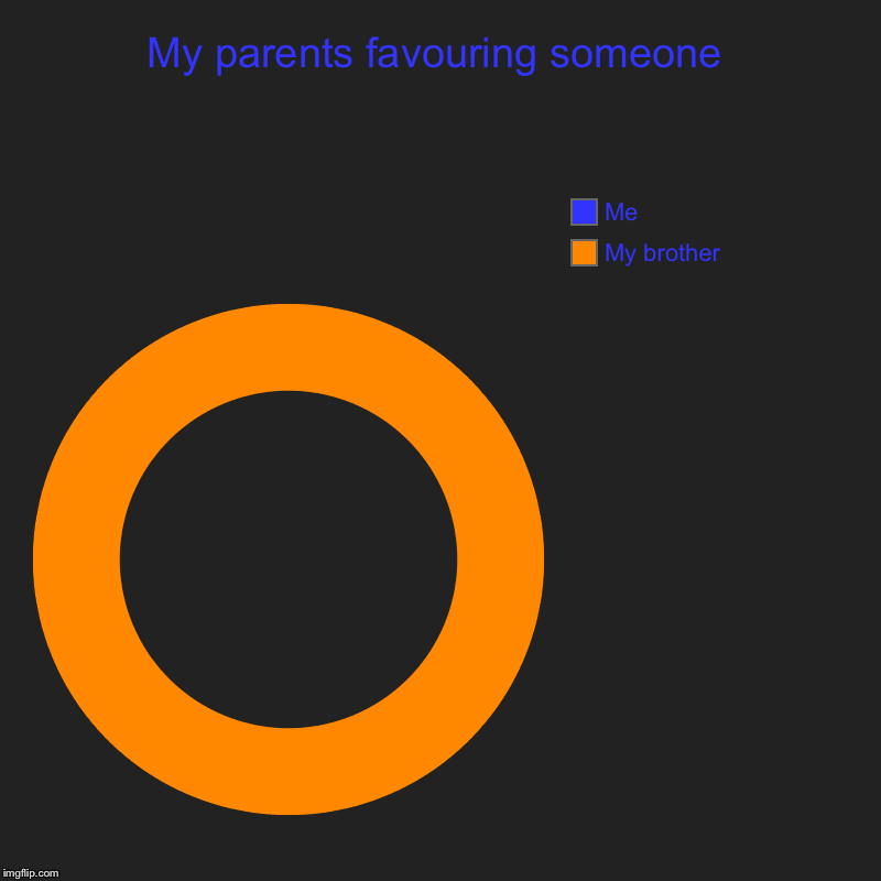 My parents favouring someone | My brother, Me | image tagged in charts,donut charts | made w/ Imgflip chart maker